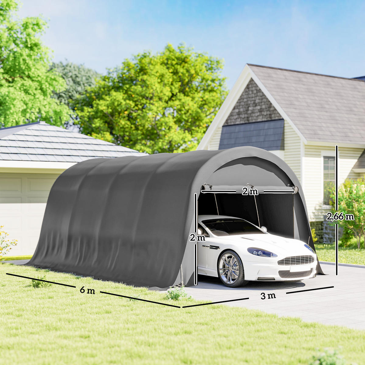 CARPORT Verzinkter-Stahl PE Dunkelgrau - Dunkelgrau, Metall (300/266/600cm) - Outsunny