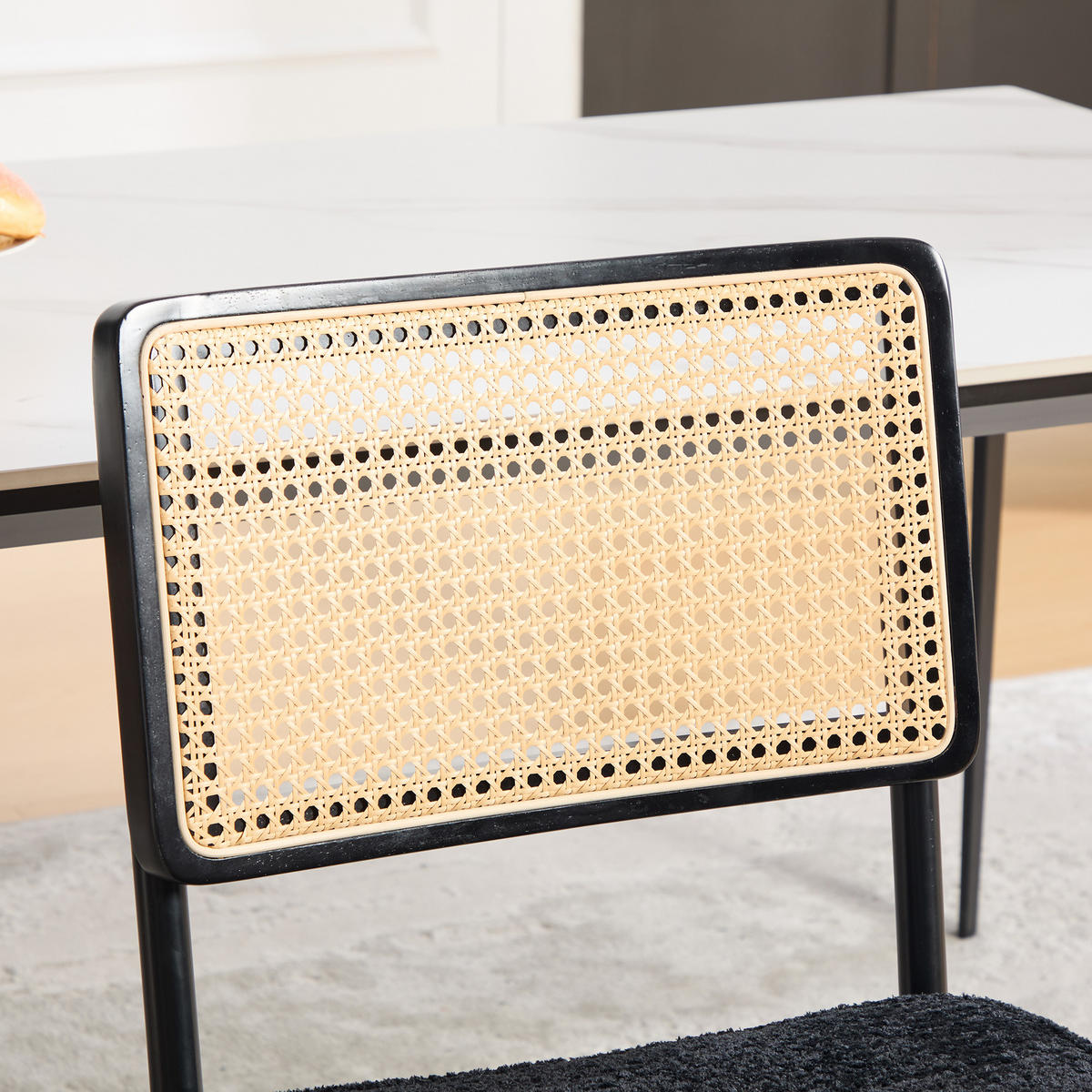 SCHWINGSTUHL DE-36881 2er-Set mit Rattan-Rückenlehne und Chenille-Sitz Schwarz - Schwarz, Metall (58/86/46cm) - ComfortXL