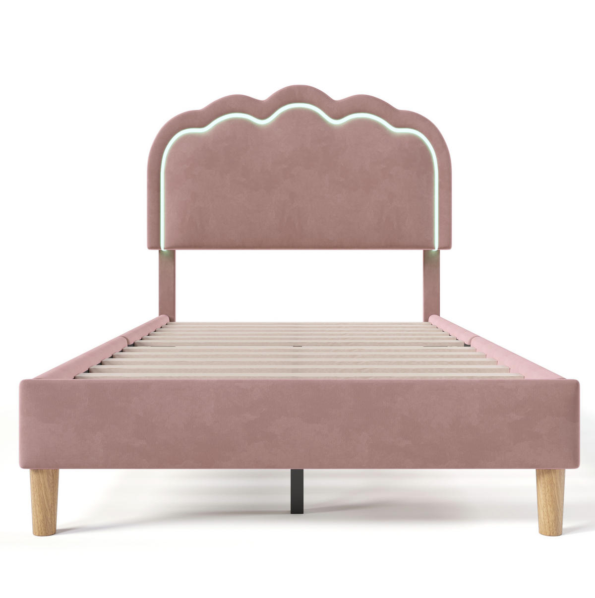 POLSTERBETT 90/190 cm mit LED-Kopfteil, verstellbarem Kopfteil und Lattenrost, Samt, Rosa - Rosa, Textil (90/90cm) - Redom