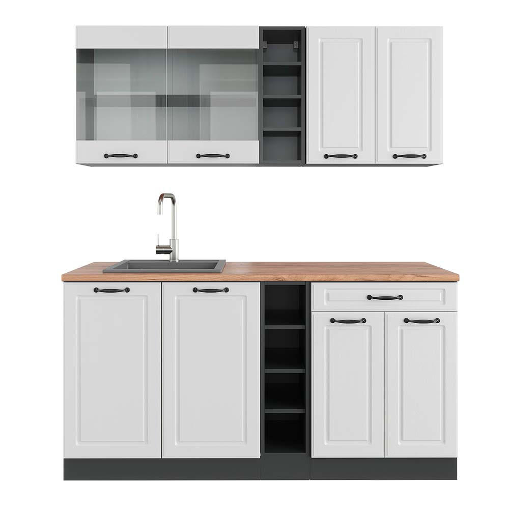 SINGLEKÜCHE R-Line Weiß Landhaus/Anthrazit 160 cm, AP Eiche - Anthrazit/Weiß, Holzwerkstoff (160/81.6/60cm) - Vicco