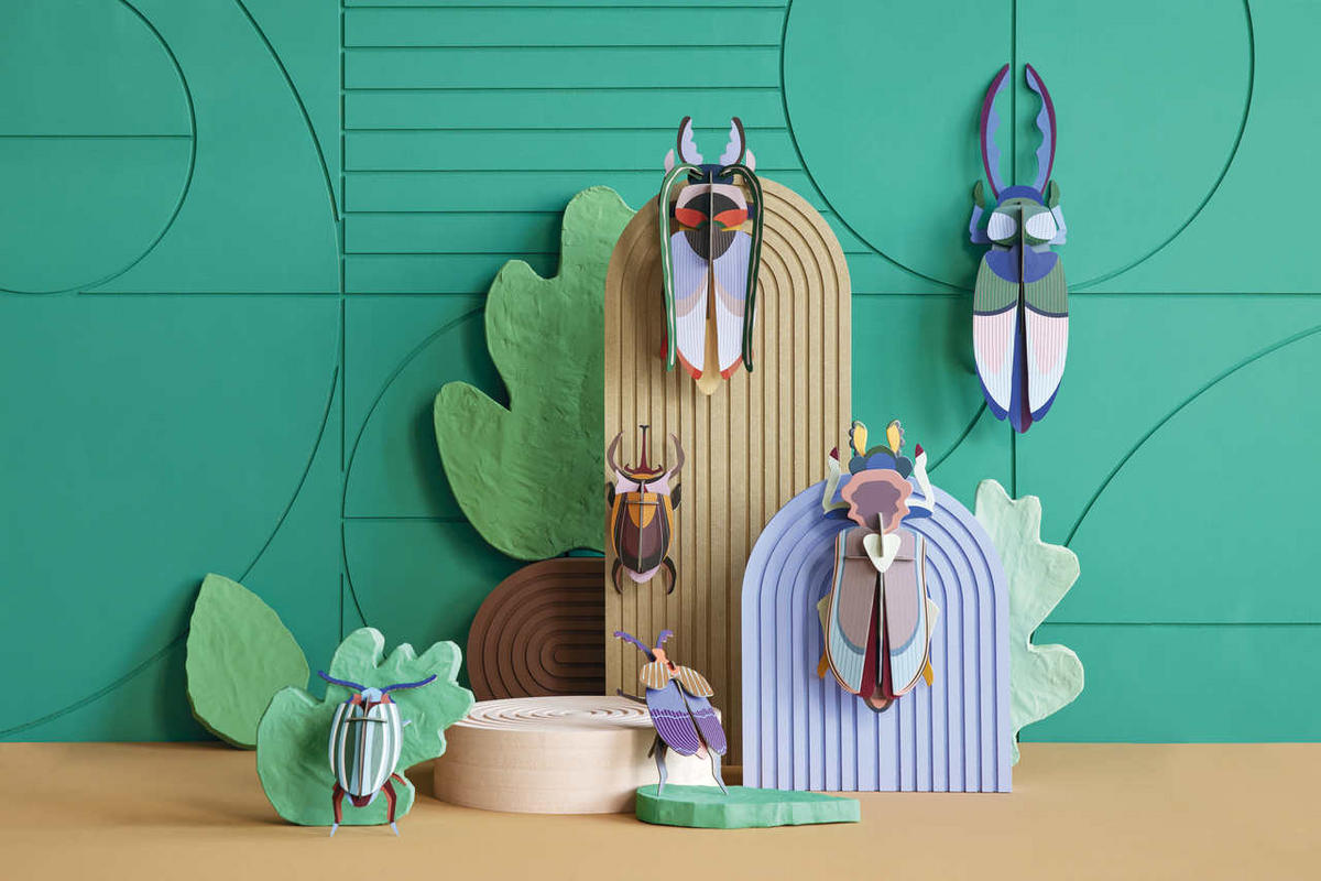 WANDDEKO Geweihkäfer 10/7 cm - Blau/Grün, Wellpappe (10/7/40cm) - KUNSTLOFT