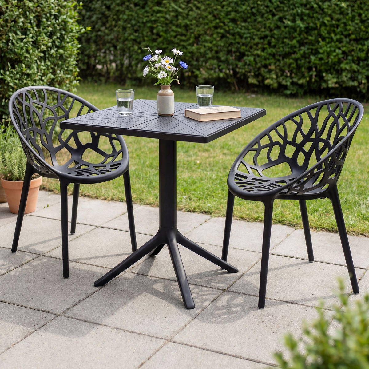 GARTENMÖBEL-SET Sofia 2 Stühle 180x180x80cm Kunststoff Schwarz Balkonset - Schwarz, Kunststoff - DELUKE