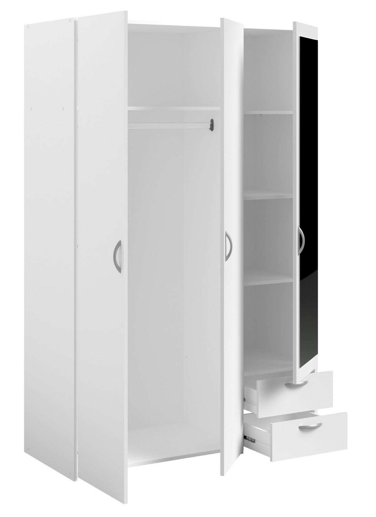 KLEIDERSCHRANK mit Spiegel weiß 120 cm 3-türig Drehtürenschrank - Silberfarben/Weiß, Glas/Holzwerkstoff (120/185/51cm) - Furn.Design