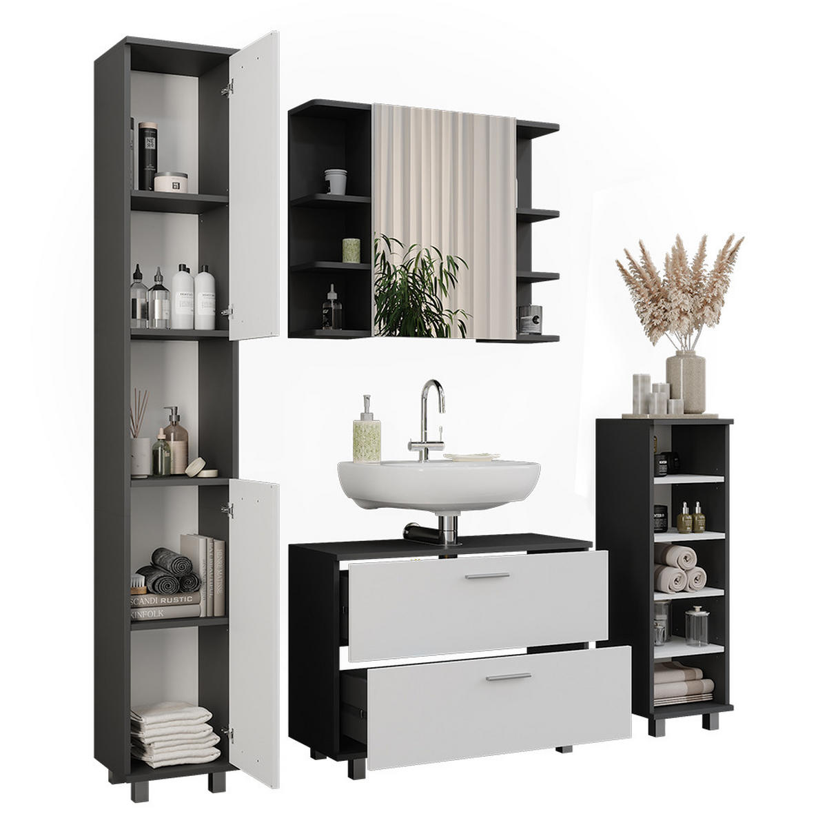 KOUPELNOVÝ NÁBYTEK Ilias Antracitová/bílá - bílá/antracitová, kompozitní dřevo (80.2/60.8/33cm) - Vicco