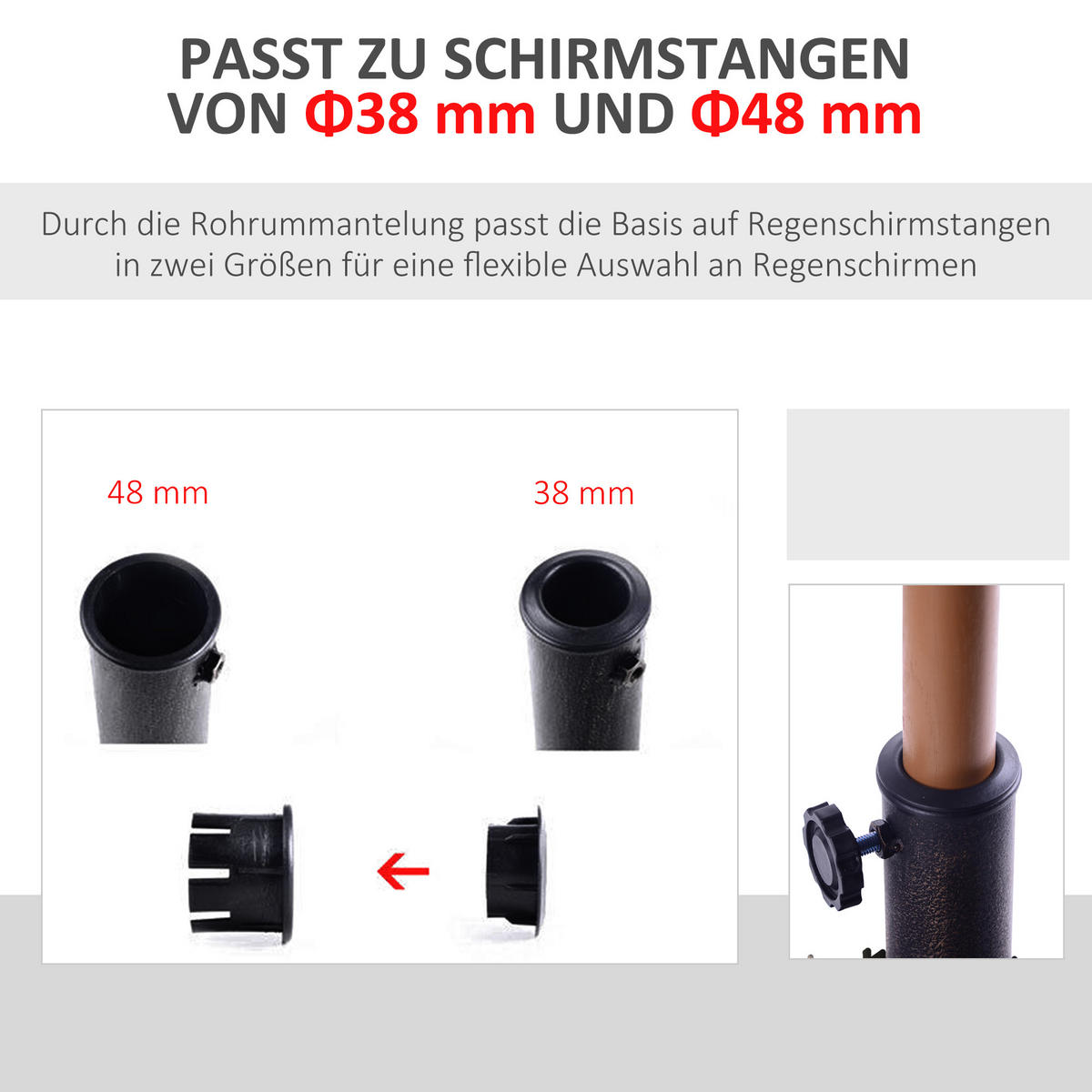 SONNENSCHIRMSTÄNDER für Ø38 mm Ø48 mm Kunstharz Schwarz 47 x47 x 32 cm - Bronzefarben, Kunststoff (47/47cm) - Outsunny