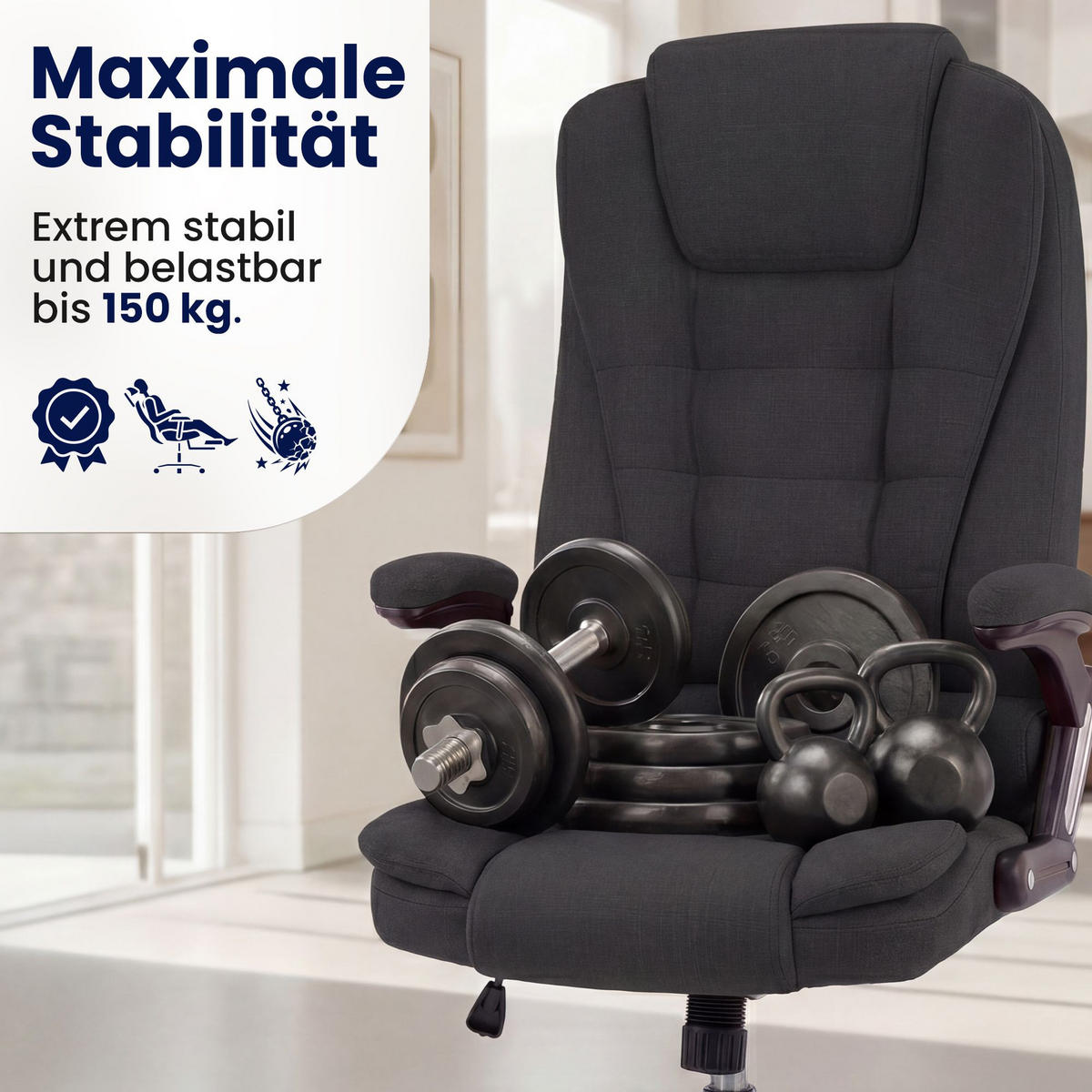 CHEFSESSEL Stoff Dunkelgrau - Chromfarben/Dunkelgrau, Textil/Metall (69.5/113/78cm) - CLP