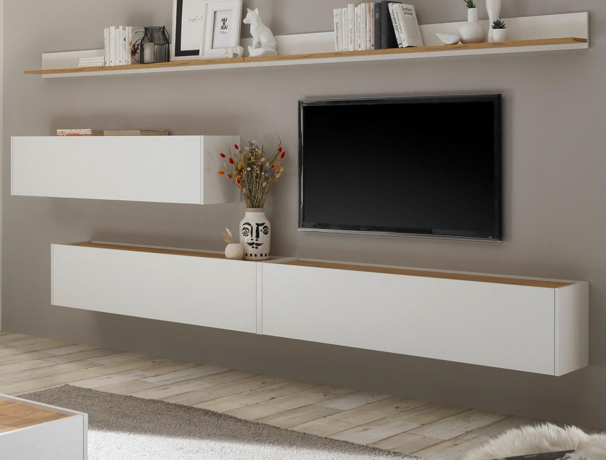 WOHNWAND 5-teilig weiß, Eiche Wotan 340 cm, Schrankwand mit mit XXL-Board - Eiche Wotan/Weiß, Holz/Holzwerkstoff (340/180/30cm) - Furn.Design