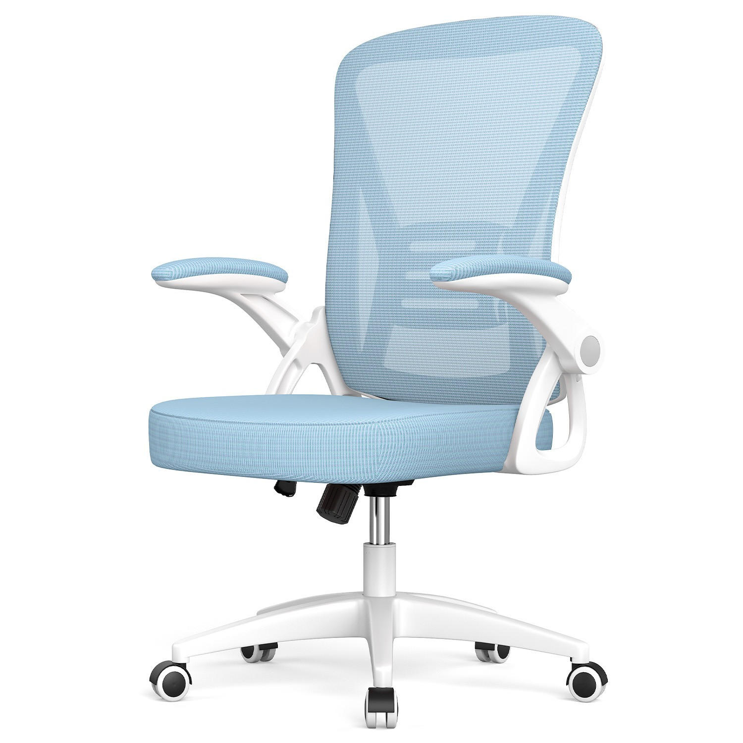 BÜRODREHSTUHL ergonomisch, mittelhohe Rückenlehne, klappbare Armlehnen – Hellblau - Blau, Metall (50/102/50cm) - Rattantree