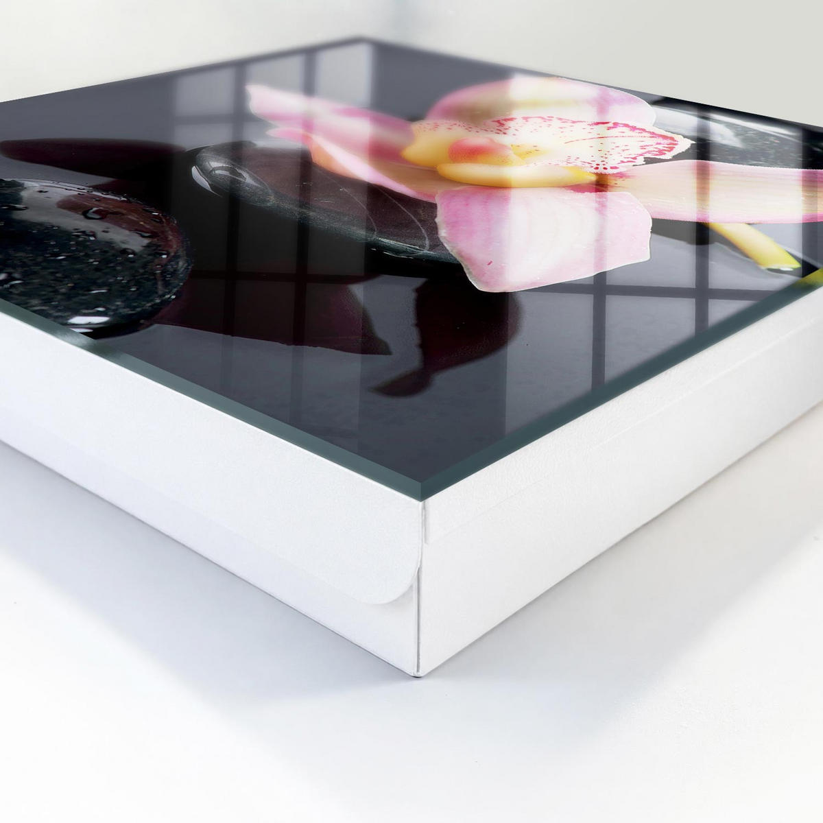 SCHLÜSSELBOX Weiß 30x30 cm – Türöffnung nach rechts - Orchideensteine - Schwarz, Metall (30/30/5cm) - TULUP