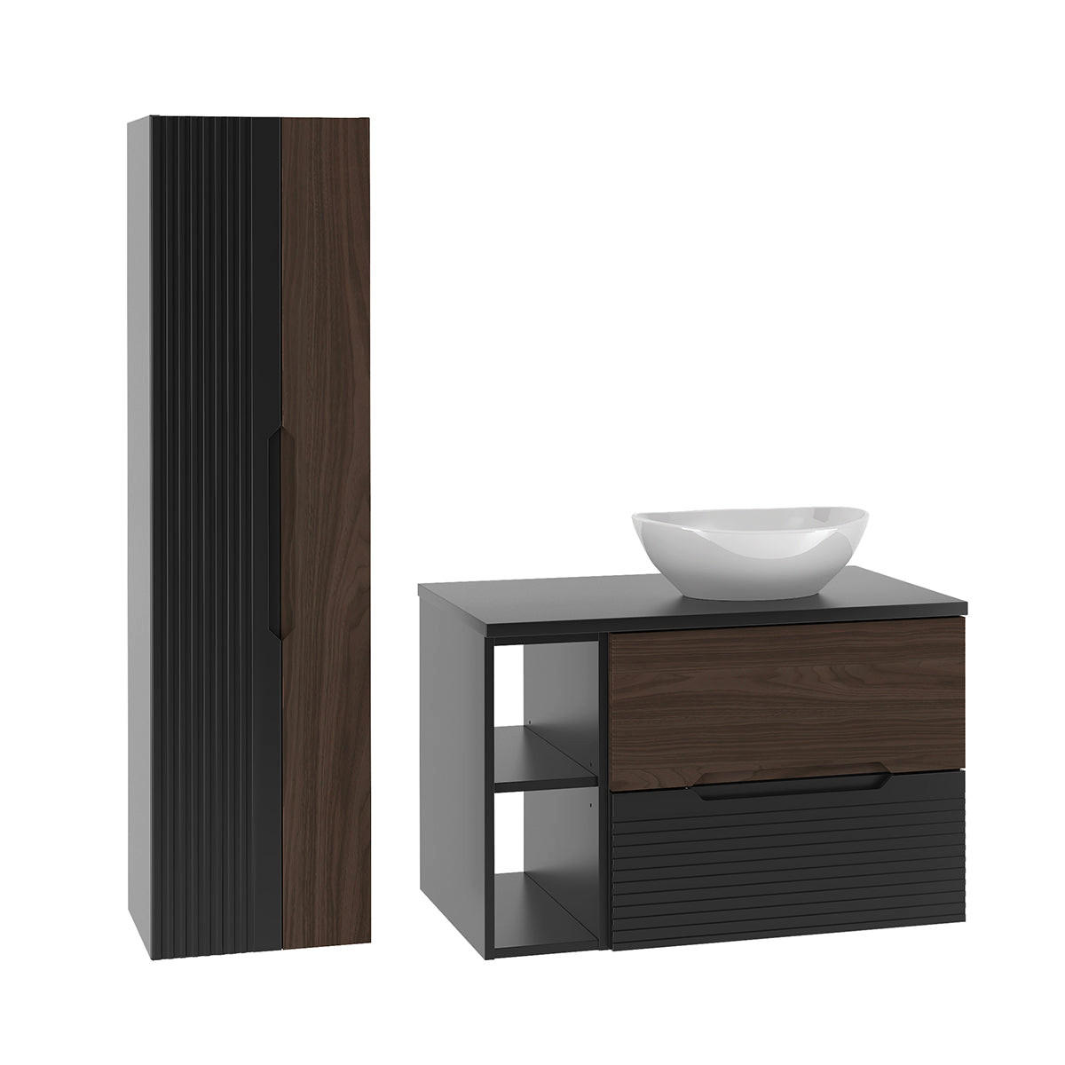 Petits-meubles KOUPELNOVÝ NÁBYTEK 80.6cm Sylla 2er-Set Černá a dřevěná
