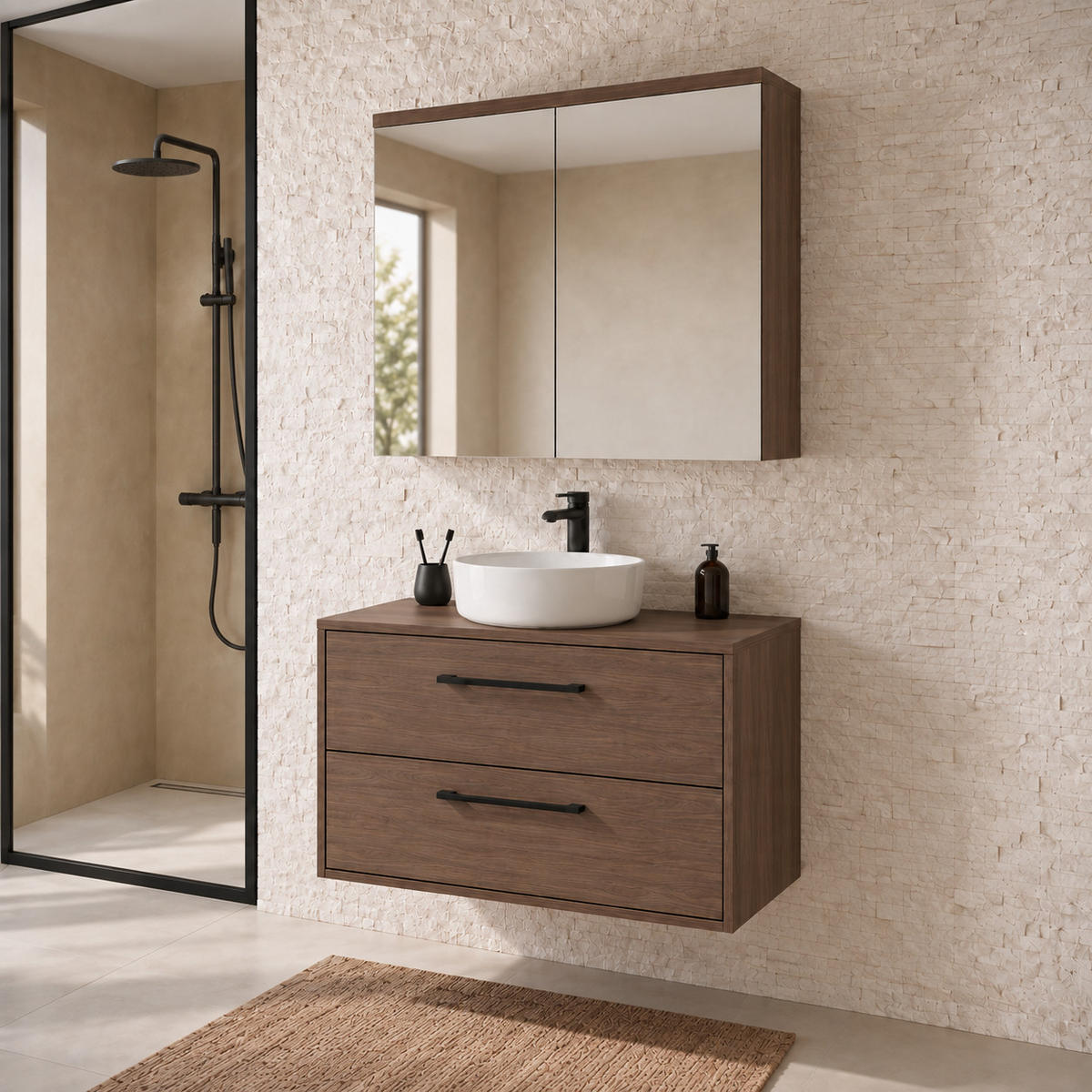 SET KUPAONSKOG NAMJEŠTAJA Florence 2-dijelni smeđi orah - 80 x 46 x 46 cm - boje oraha, drvo (80/46/46cm) - Badplaats