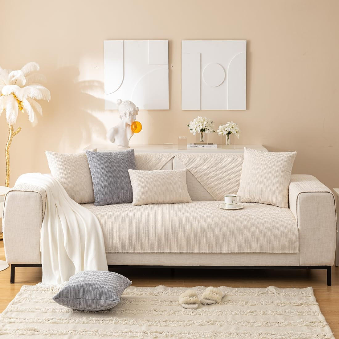 Thumbnail - Kaket Sofaüberwurf, Ecru, Textil, 70x210 cm, Wohnzimmer, Sofas & Couches, Sofas