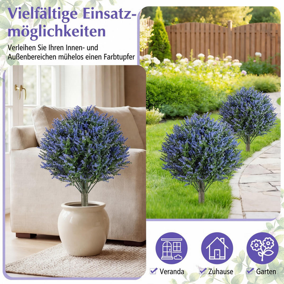 KUNSTLAVENDEL mit Erdspieß lila(2er-Set) - Lila, Kunststoff (60cm) - COSTWAY