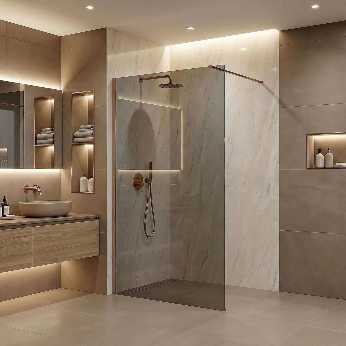 DUSCHWAND Rea Flexi Grey / Brush Copper 140 - Kupferfarben, Glas (120/140/195cm) - REA