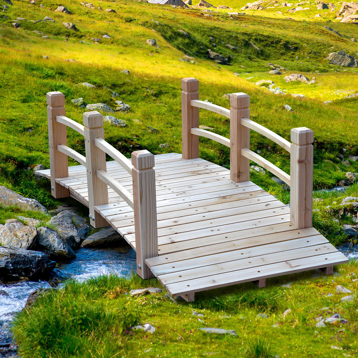 GARTENBRÜCKE, Tannenholz, Natur - Naturfarben, Holz (1525/67/48cm) - Outsunny