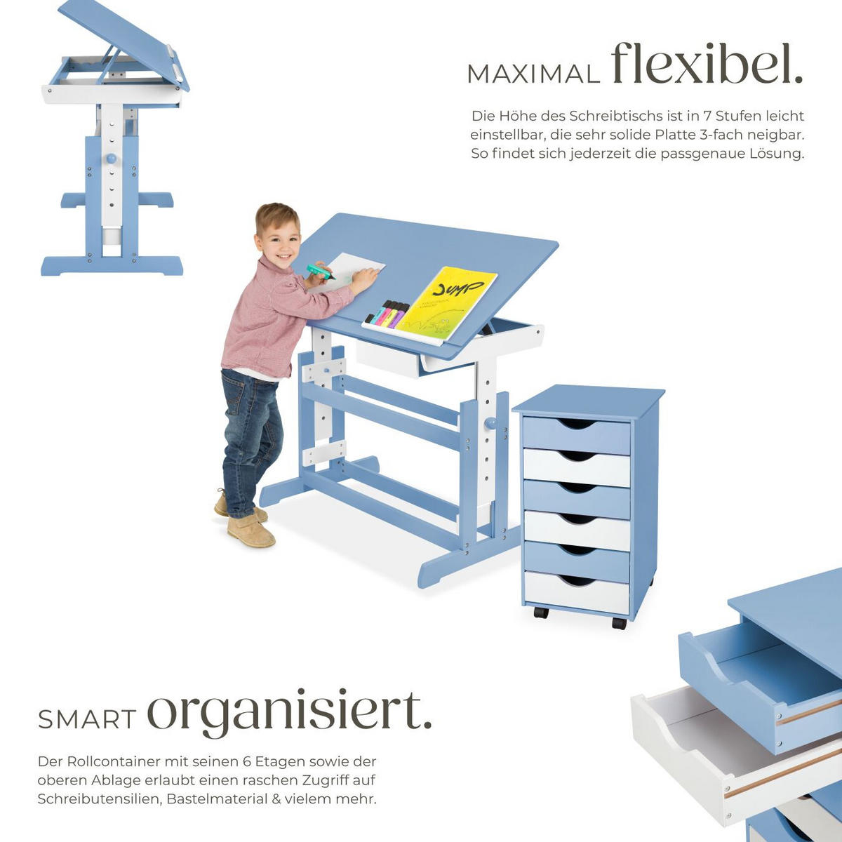 SCHREIBTISCH ,pflegeleicht,blau - Blau, Holz (55/94/109cm) - tectake