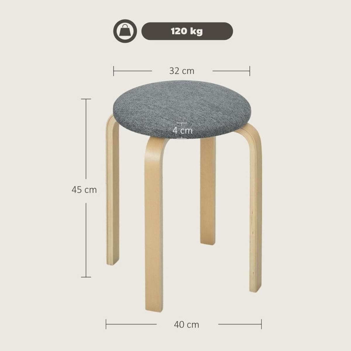 STAPELHOCKER 4er-Set 40/40/45 cm Grau aus Holz - Grau, Holz (40/45/40cm) - MIVRAY