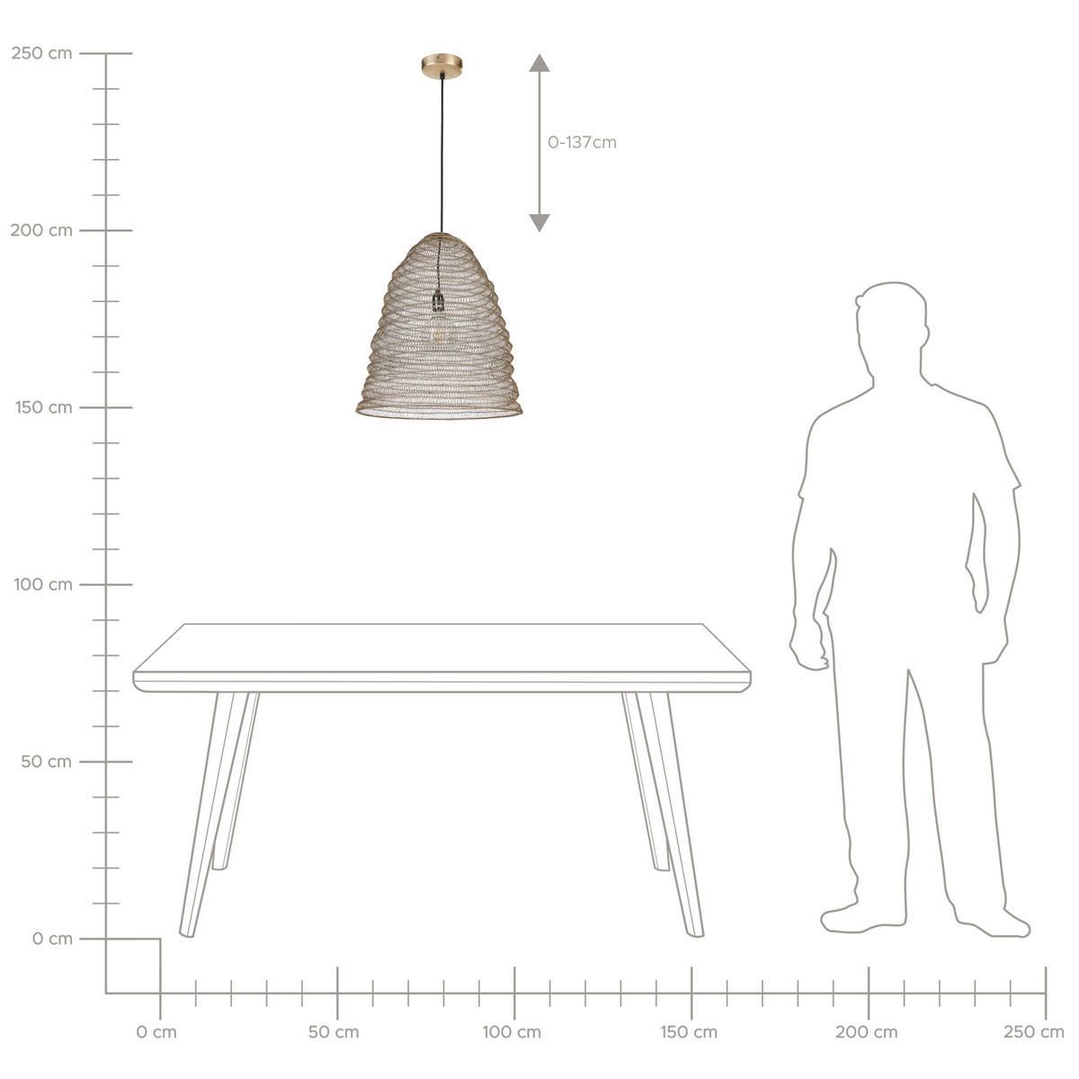 HÄNGELEUCHTE Palar 50/50/190 cm - Messingfarben, Metall (50/50/190cm) - Beliani