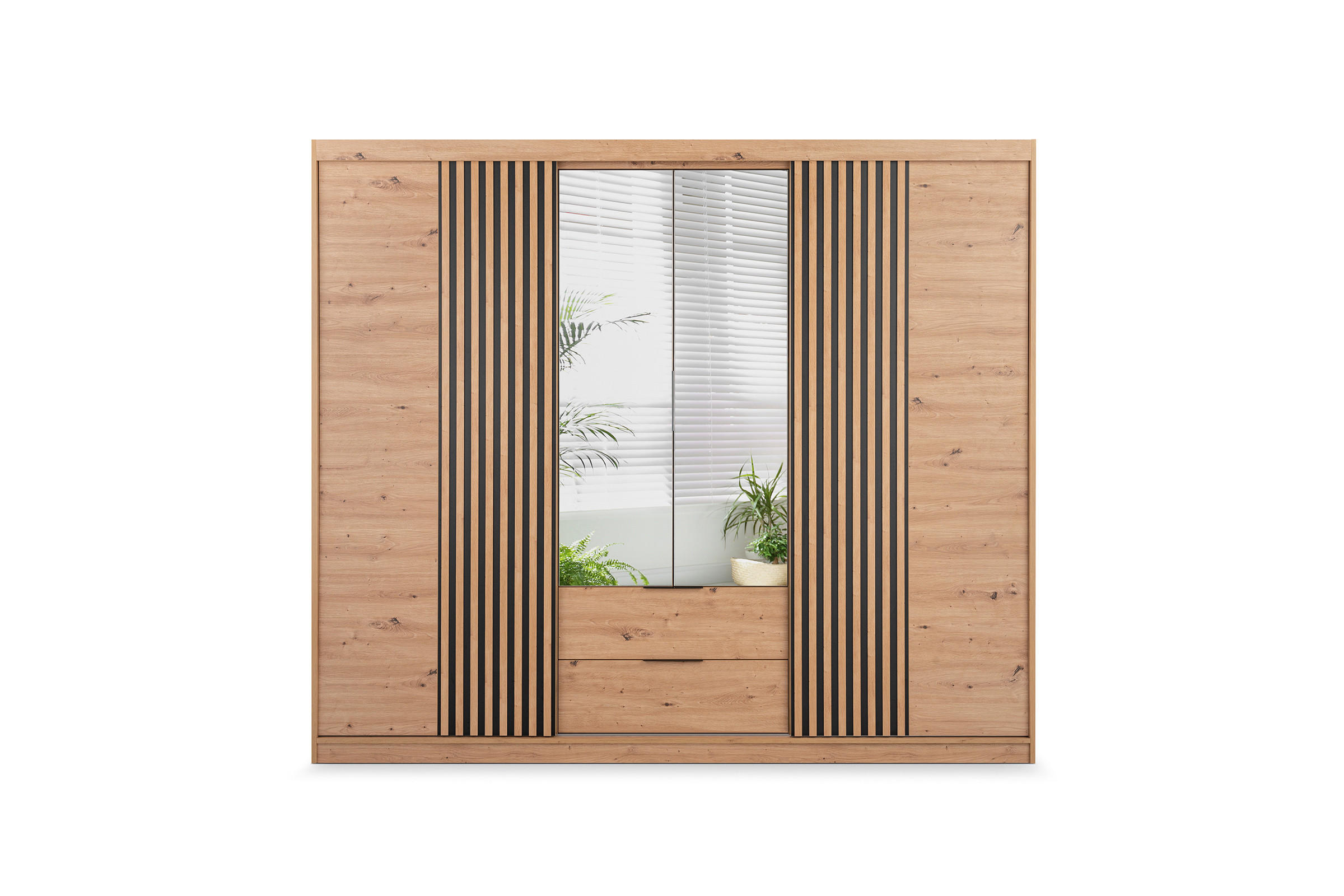 DREHTÜRENSCHRANK MAROKO 250/213/60 cm in Artisan Eiche mit Lamellen - Eiche Artisan, Holzwerkstoff (250/60/213cm) - Deine Möbel 24