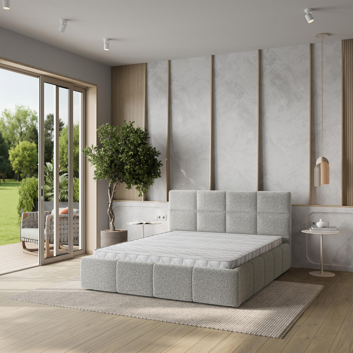 POLSTERBETT COMO 160x200 cm mit Bettkästen - Hellgrau - Hellgrau, Holz (160/200cm) - MASSENO