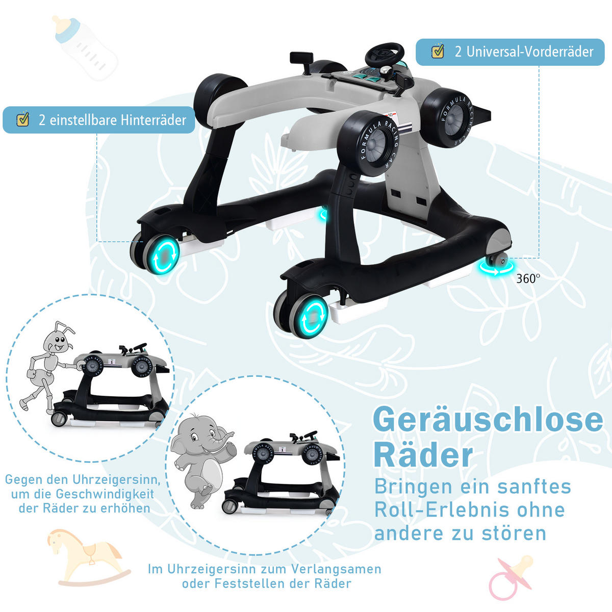 LAUFLERNWAGEN Klappbar Grau - Grau, Kunststoff (64/56/76cm) - COSTWAY