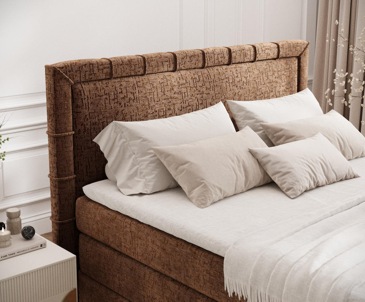 BOXBETT Estelle Kupferfarbe 160/200 cm im Chenille-Stoff - Schwarz/Kupferfarben, Holz/Holzwerkstoff (160/200cm) - Maison de Reve