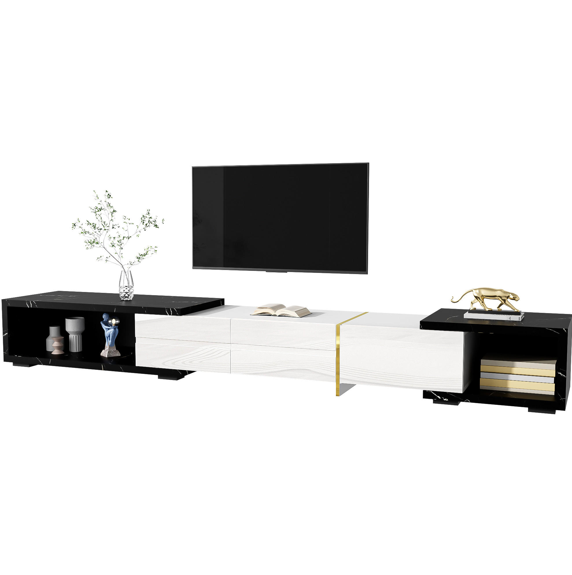 TV-SCHRANK mit variabler Länge 140-260 cm Weiß/Schwarz - Weiß, Holzwerkstoff (40/30/260cm) - Beauniv