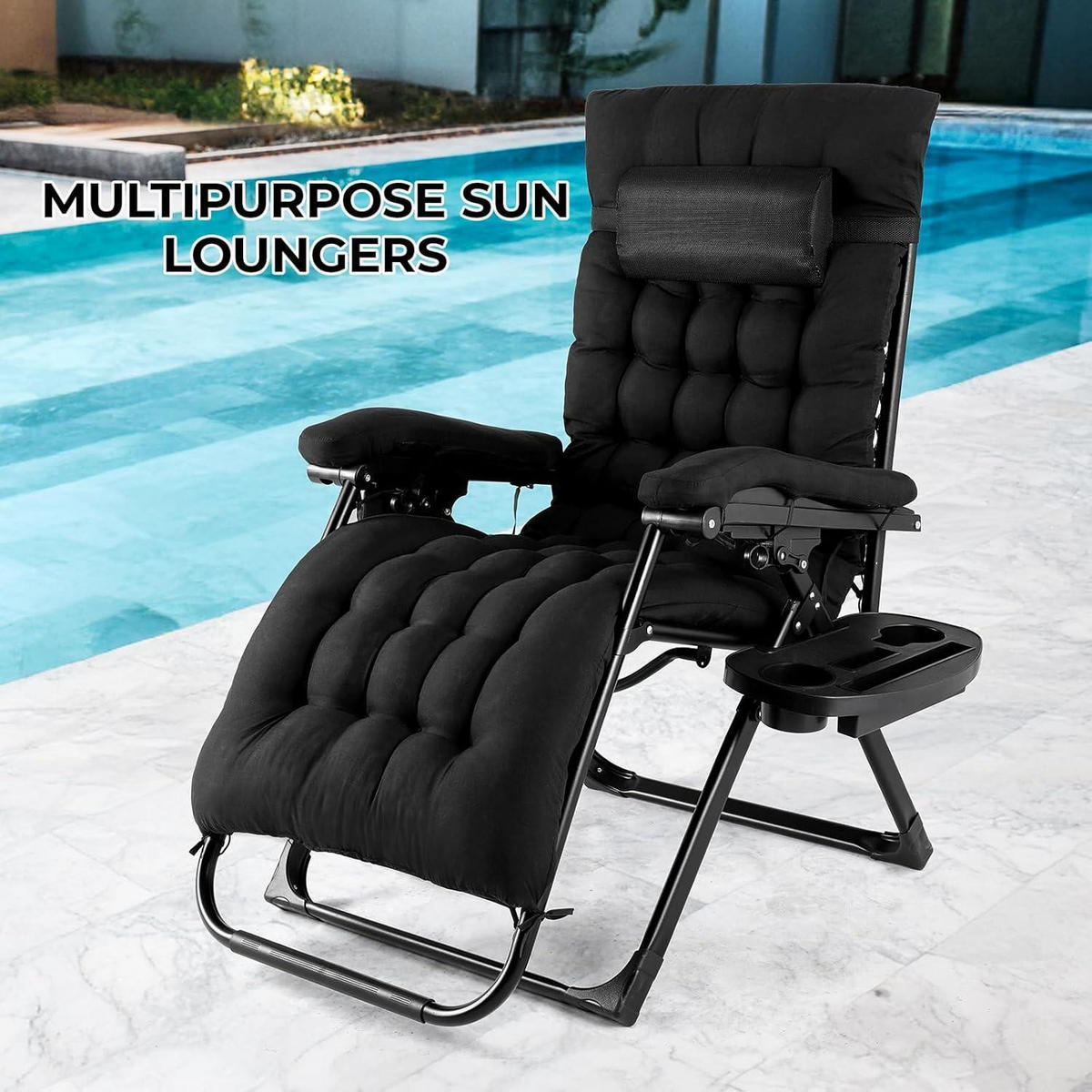 SONNENLIEGE 2-teiliges Set Schwarz - Schwarz, Textil (68.5/82/158cm)