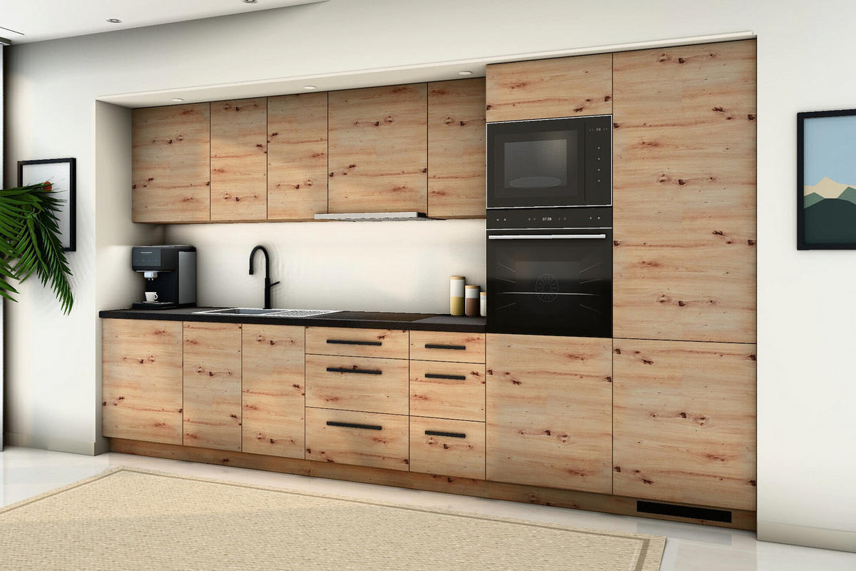 KÜCHENZEILE Nexa Woodline & Artisan-Eiche – 360 cm – KÜ-NEXA-002 - Hellbraun, Holzwerkstoff (360/212/58cm) - ROYAL24_MARKT