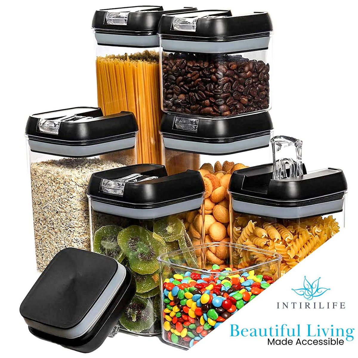 VORRATSDOSEN Set Aufbewahrungsboxen (7-tlg.) - Schwarz, Kunststoff - Intirilife