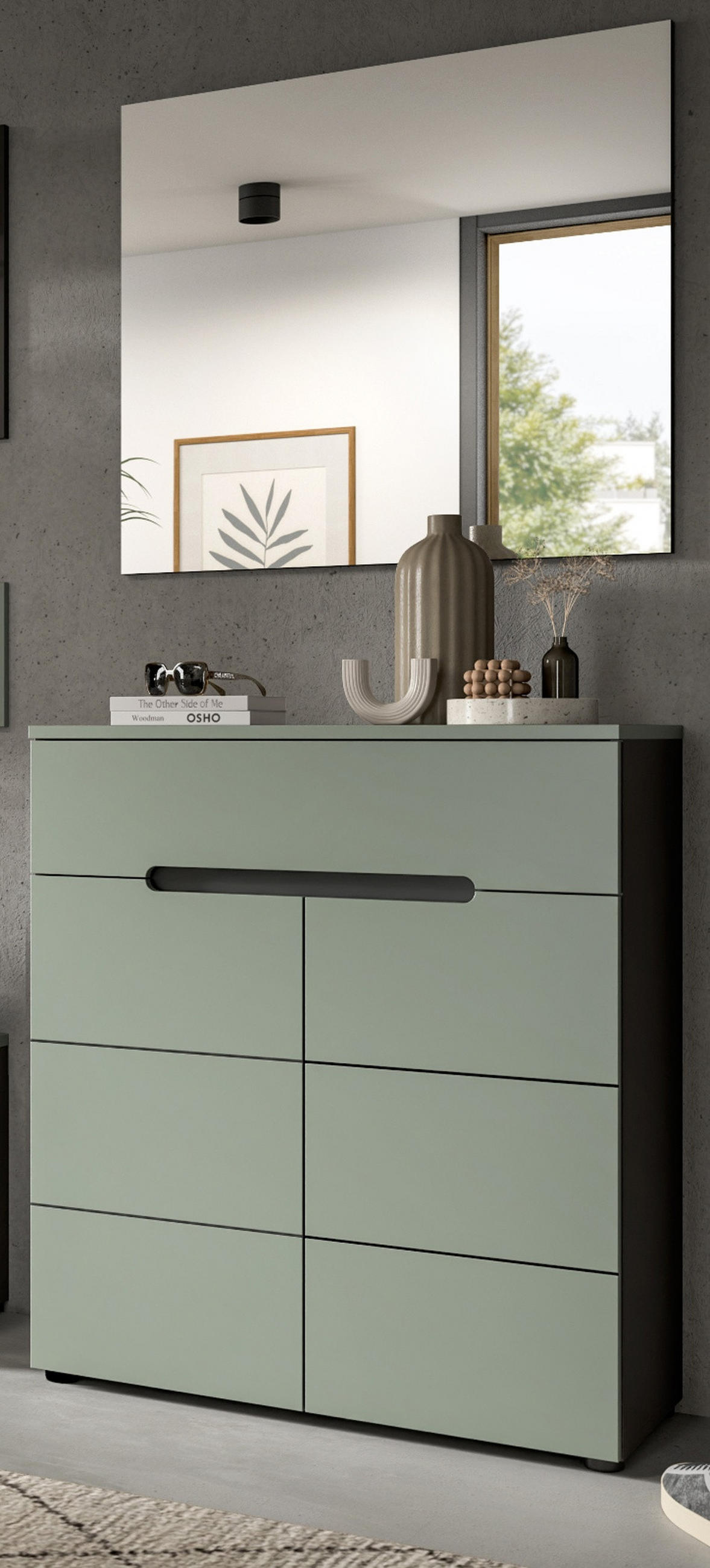 GARDEROBE-SET Salbei und grau, Garderobe 2-teilig, 80 x 190 cm, Soft-Close - Salbeigrün/Dunkelgrau, Holzwerkstoff/Kunststoff (80/190/37cm) - Inn.Furn