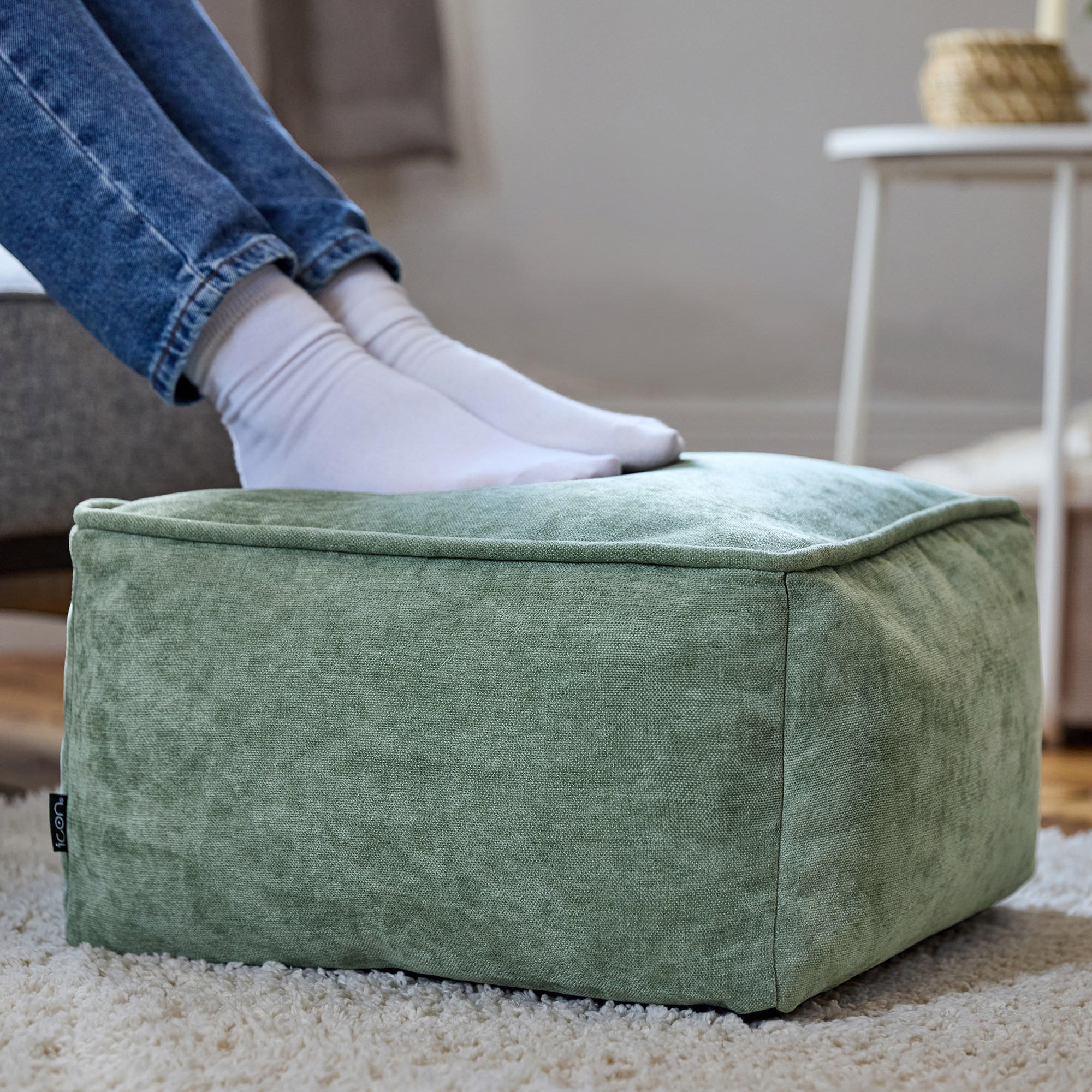 SITZPOUF Chenille Amara - Salbeigrün, Kunststoff/Textil (40/24/40cm) - icon