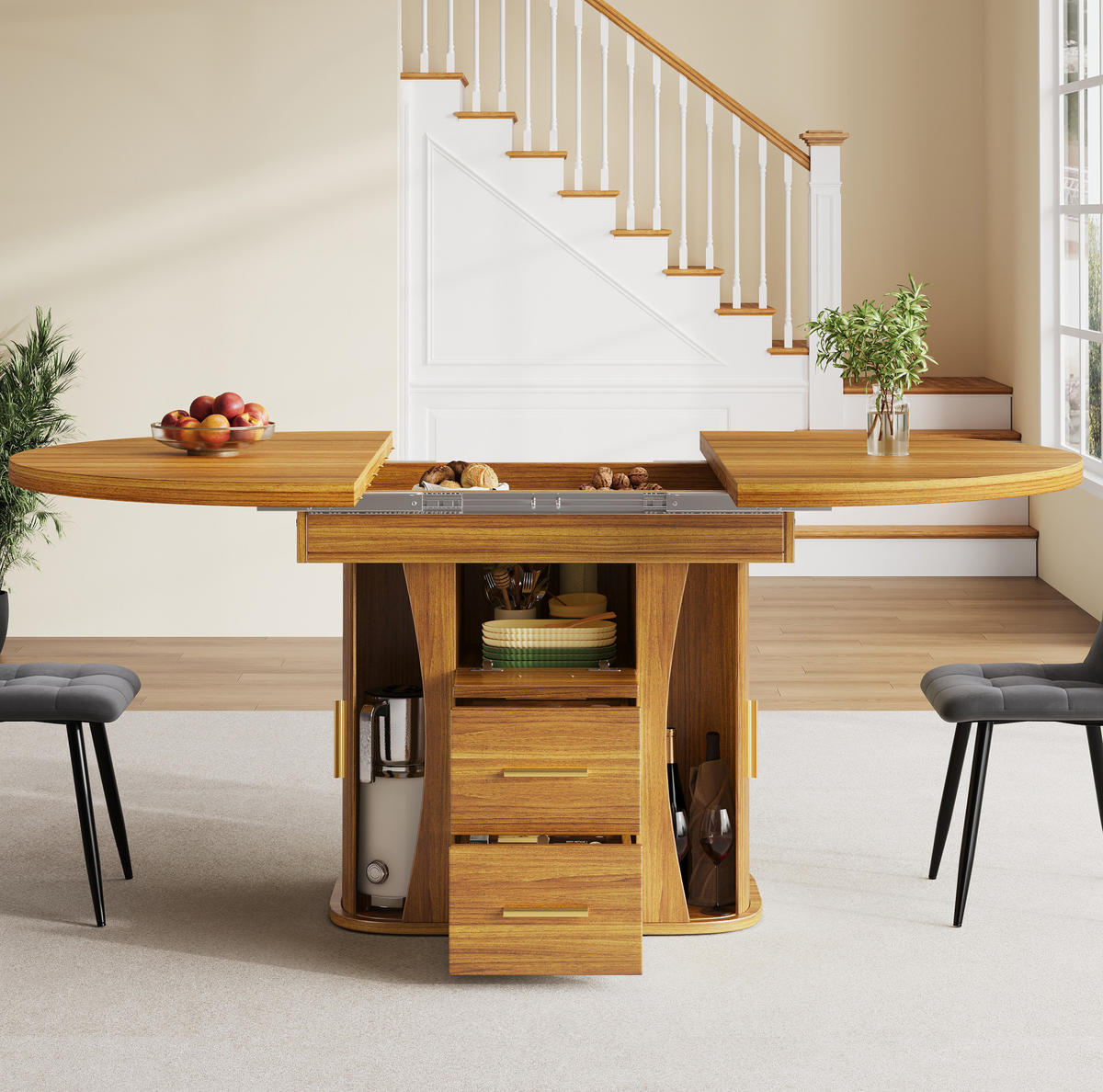 TISCH ausziehbar 118-158 x 118 x 77 cm MDF Walnut - Braun, Holzwerkstoff (158/118/77cm) - Meubliv