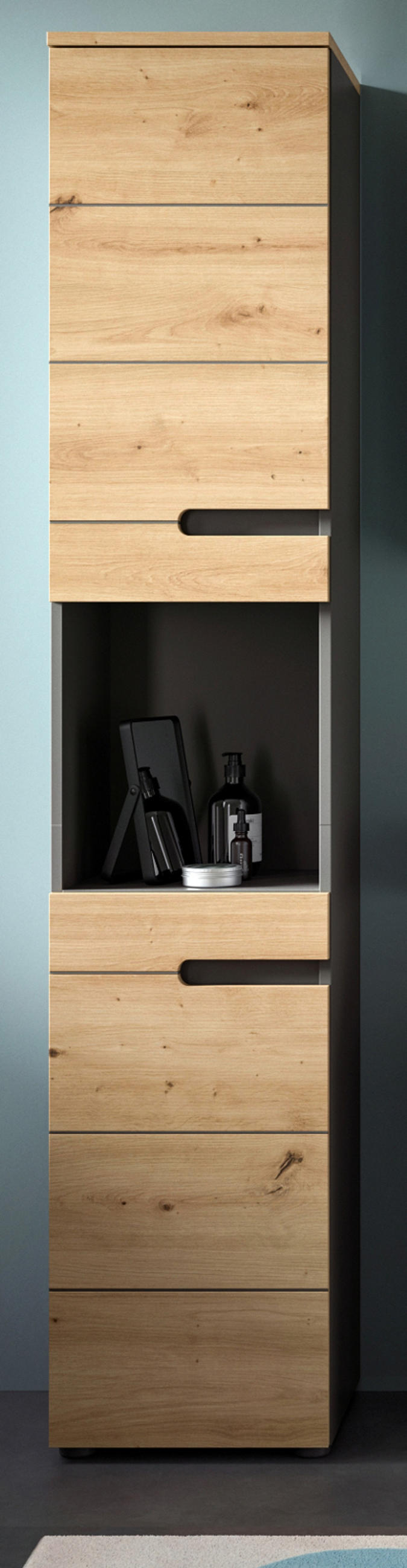 HOCHSCHRANK Eiche, grau 38 x 193 cm, Badschrank mit Soft-Close - Eiche Artisan/Grau, Holzwerkstoff/Kunststoff (38/193/34cm) - Inn.Furn
