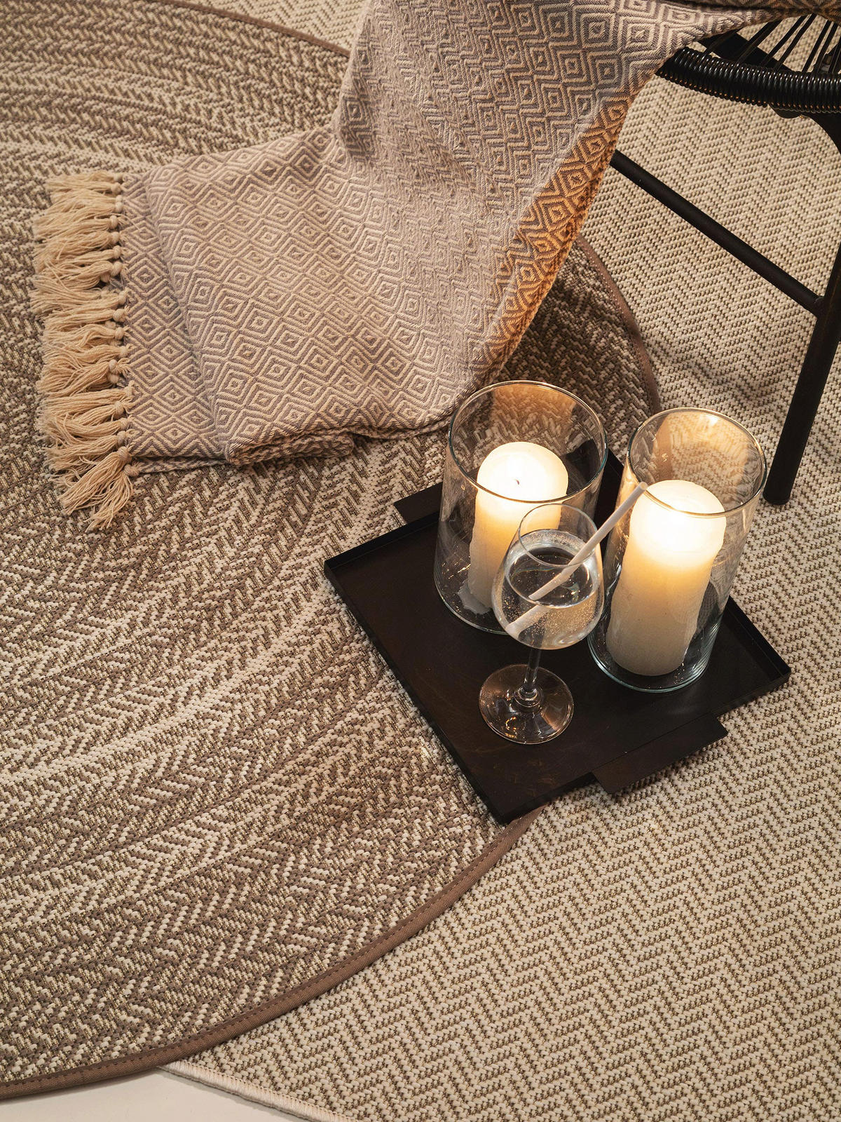 OUTDOORTEPPICH rund Metro Cream/Taupe ø 120 cm rund - Creme, Textil (120/120cm) - benuta Nest