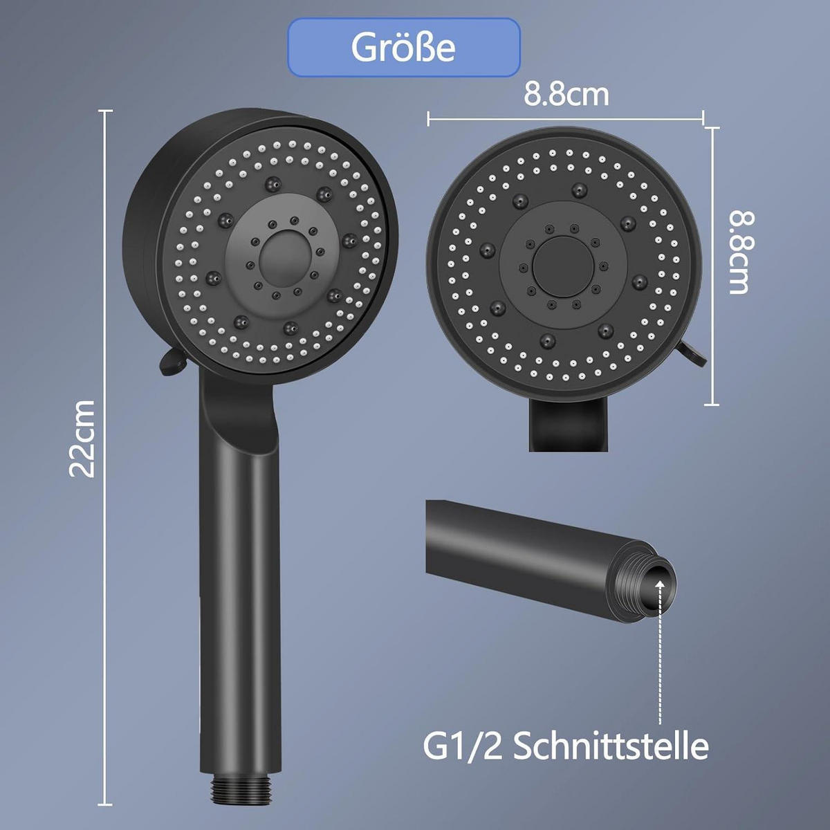 HANDBRAUSE 5-Modi Wassersparend Schwarz - Schwarz, Kunststoff (9/12.7/22cm)