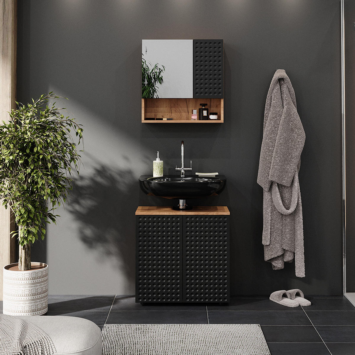 SADA NÁBYTKU DO KOUPELNY Irma Tečkovaná antracitová - antracitová, kompozitní dřevo (80/58.6/41cm) - Vicco