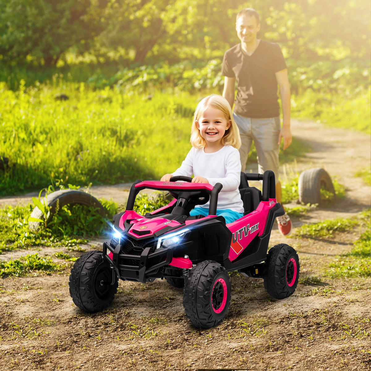 KINDER-ELEKTROAUTO Kunststoff Metall Rosa - Rosa, Kunststoff (96/61/56cm) - AIYAPLAY