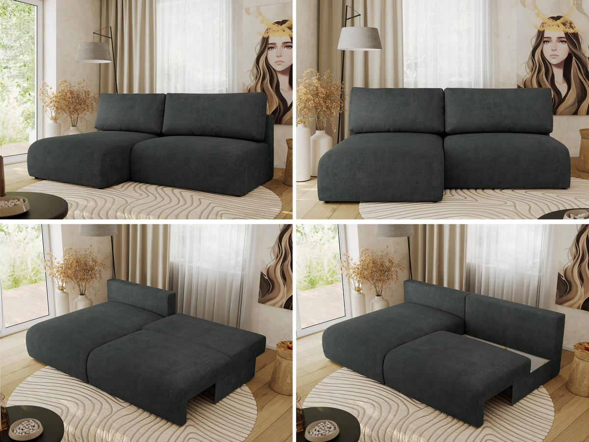 ECKSCHLAFSOFA VIVO L Dunkelgrau Struktur - links - Dunkelgrau/Schwarz, Kunststoff/Textil (223/150cm) - MKS