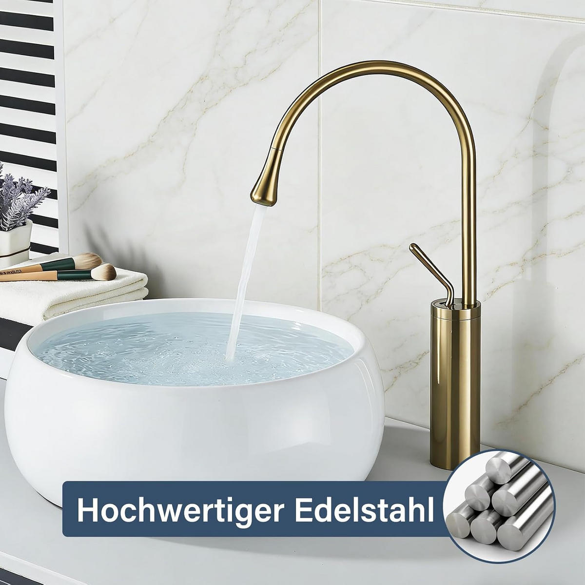 ARMATUR in gebürstetem Gold mit Wasserschlauch, 42 x 26 x 7 cm - Goldfarben, Metall (42/7/26cm) - Vallsero