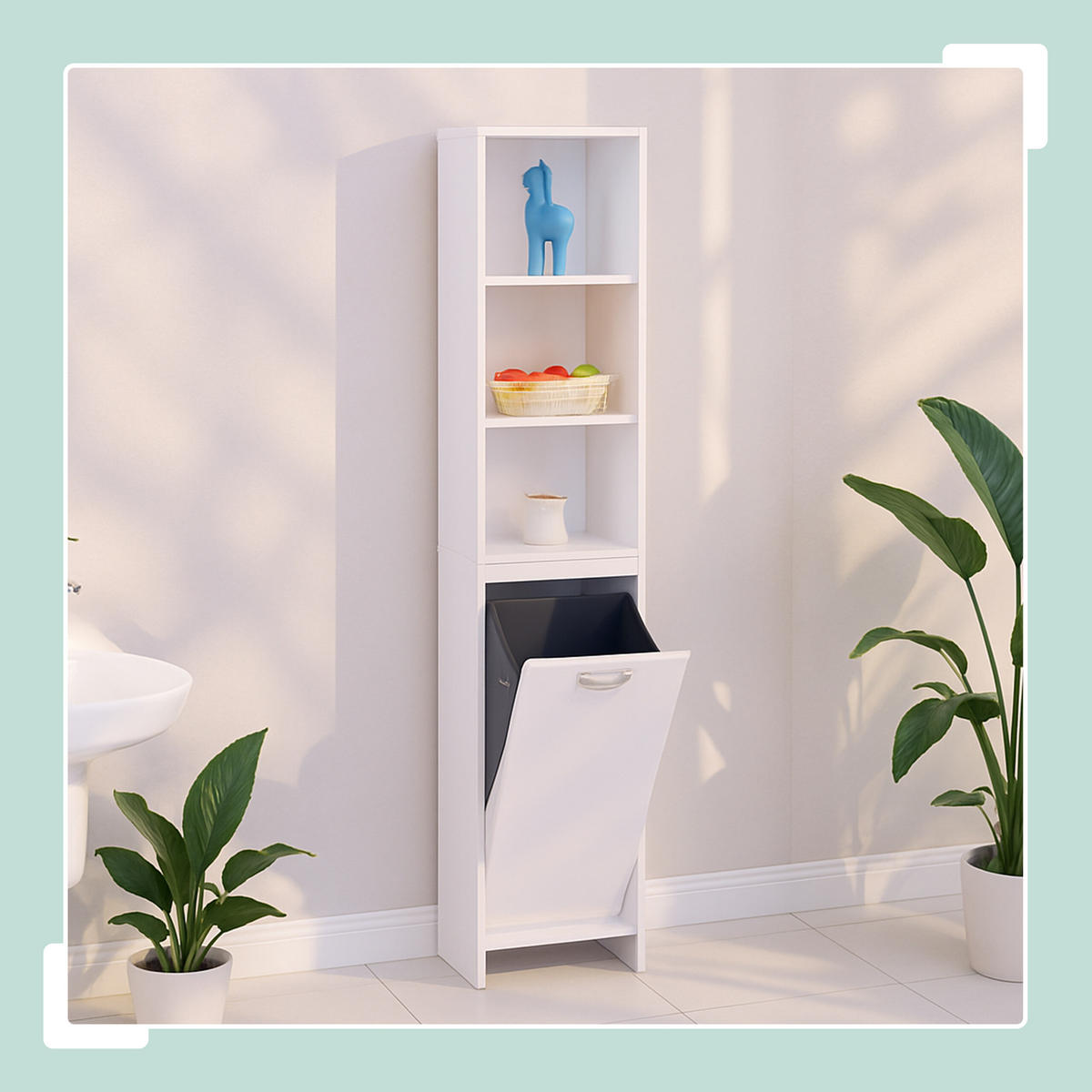 SKRIŇA na prádlo - biela, kov/kompozitné drevo (40/172/35cm) - Relaxdays