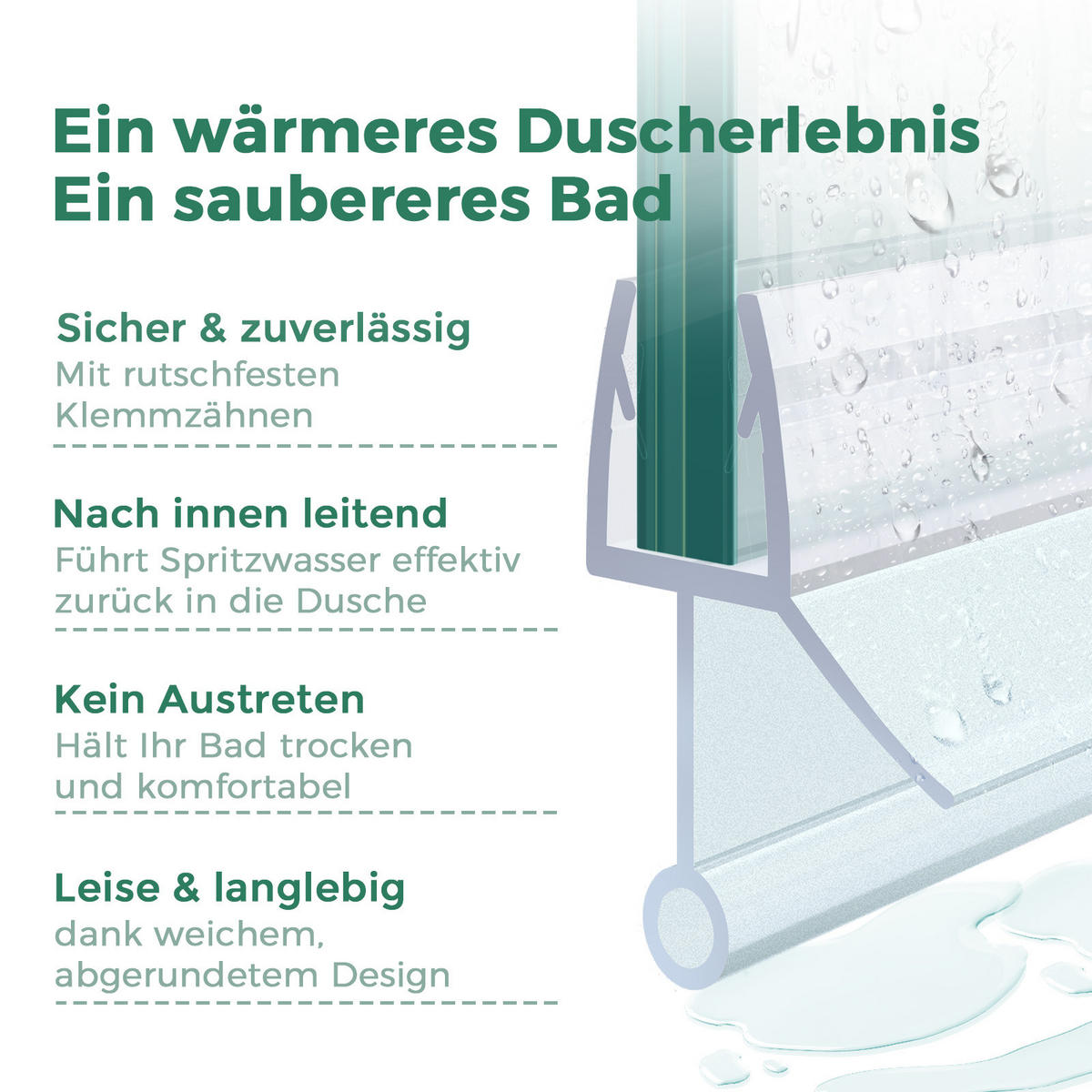 DUSCHDICHTUNG 100 cm für Duschtüren 4–6 mm transparent zuschneidbar - Transparent, Kunststoff (100/2.2cm) - S'AFIELINA