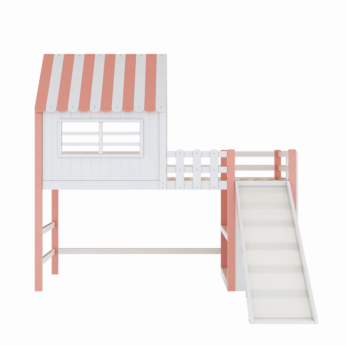 HOCHBETT 90/200 cm Rosa Dachboden-Design mit Rutsche und Staufächern - Rosa, Holz (90/200cm) - OKWISH