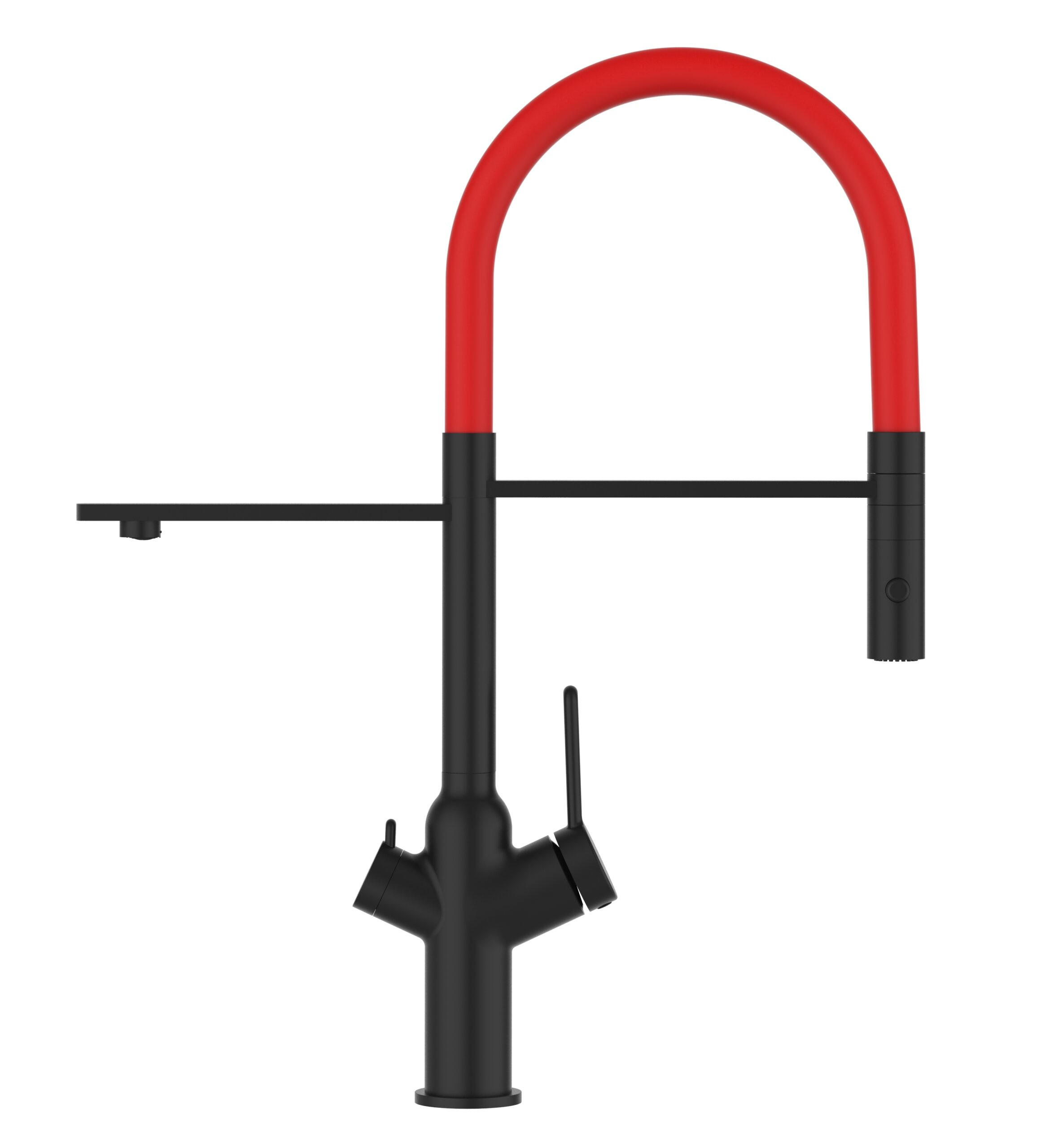 3-WEGE-KÜCHENARMATUR, Schwarz Matt und Rot, 2-Strahl-Brause - Rot/Schwarz, Metall (20.61/48/20.61cm) - VIZIO