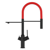 3-WEGE-KÜCHENARMATUR, Schwarz Matt und Rot, 2-Strahl-Brause - Rot/Schwarz, Metall (20.61/48/20.61cm) - VIZIO