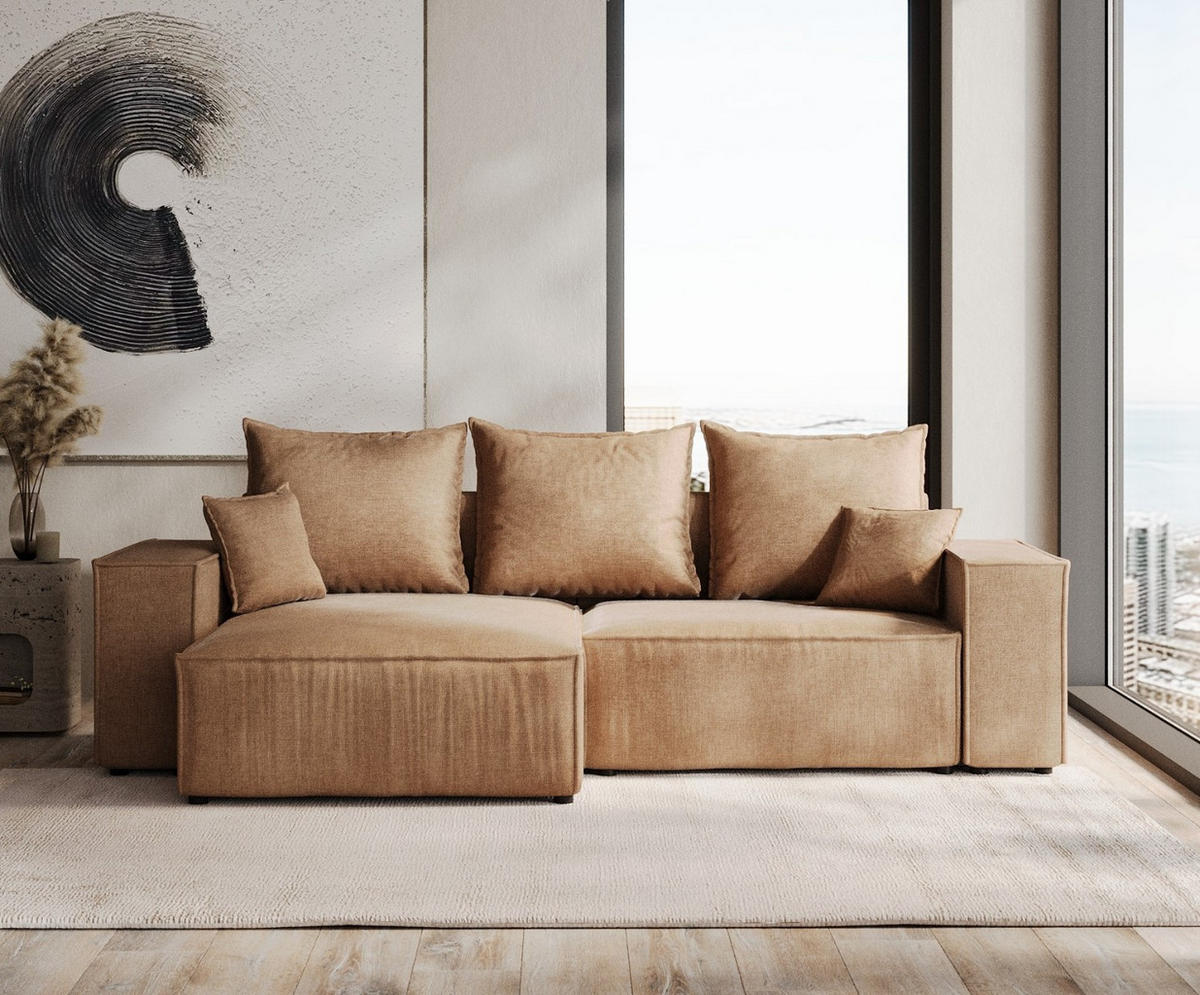 ROHOVÁ SEDAČKA SENSO, textil, Hnědá - černá/hnědá, dřevo/kompozitní dřevo (255/148cm) - AltaBeds