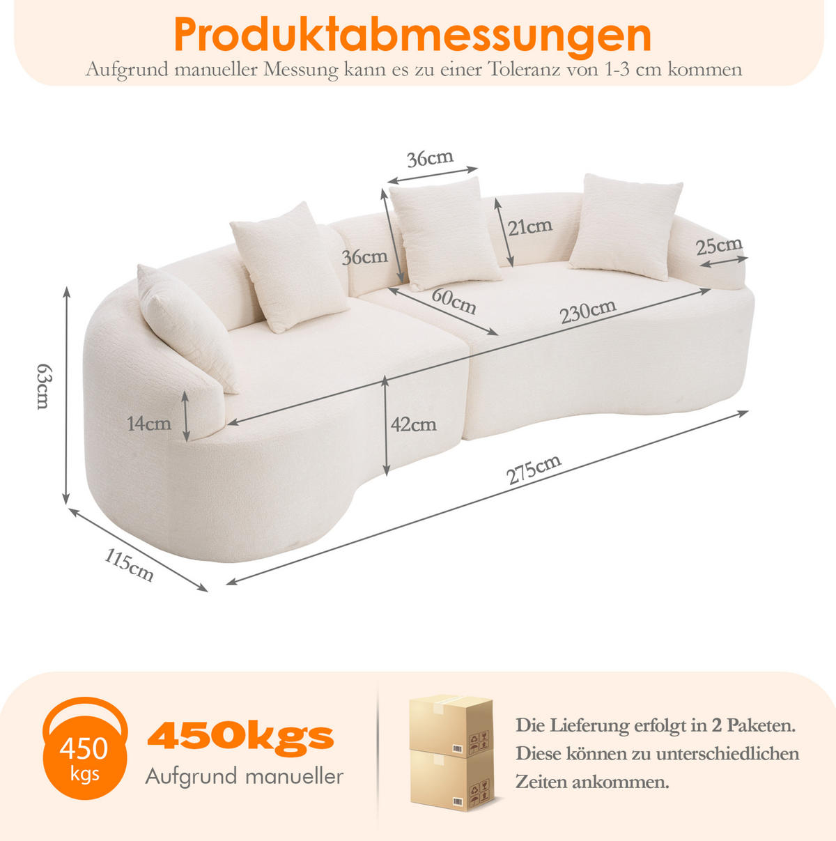 ECKSOFA modular 4-Sitzer Chenille Weiß-Grau - Weiß, Kunststoff (115/63/275cm) - Meubliv