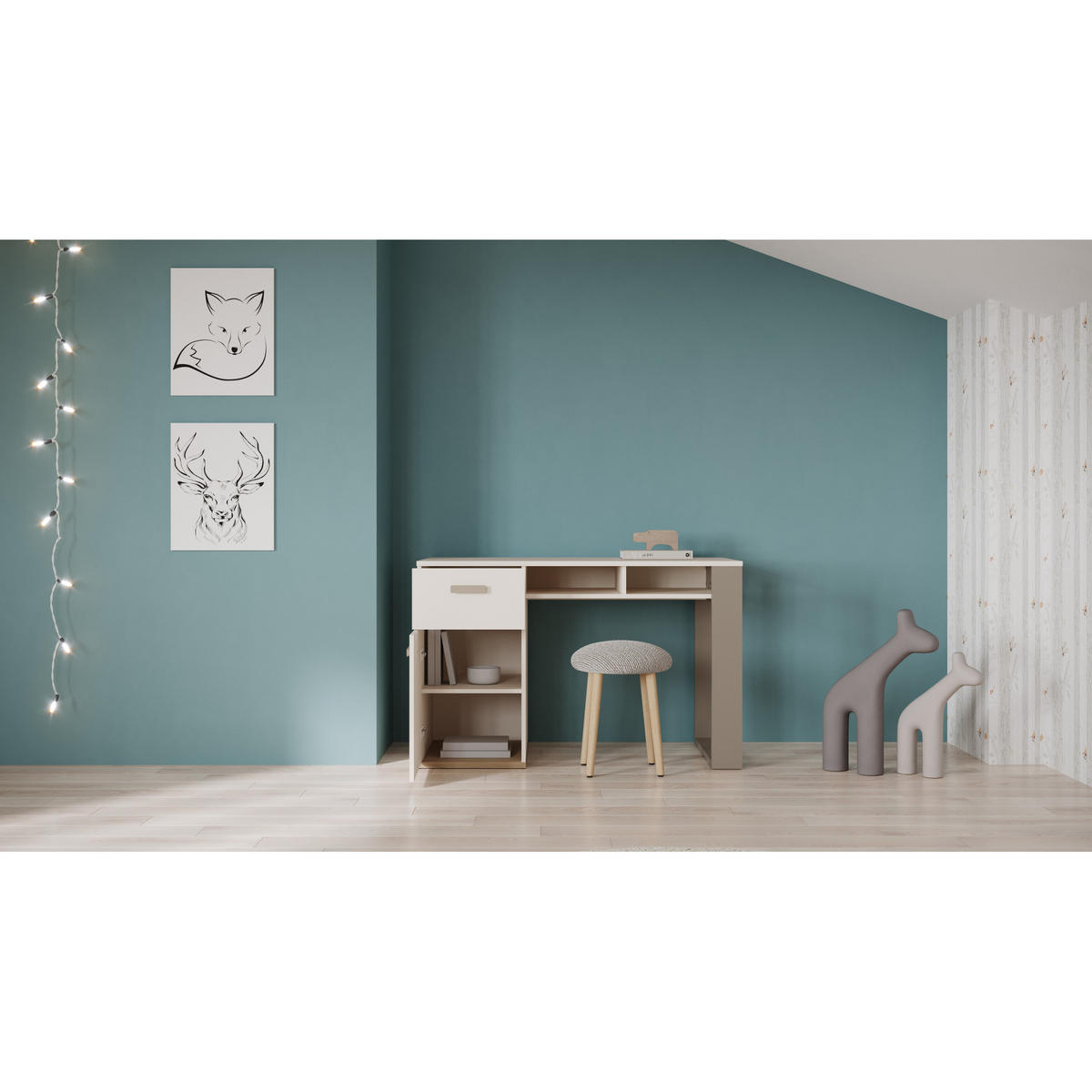 SCHREIBTISCH 1 Tür 1 Schublade 2 Nischen - Modell CAMILLIA - Grau - 120 x 59,8 x 76,5 cm - Grau, Holz (120/76/60cm) - Demeyere