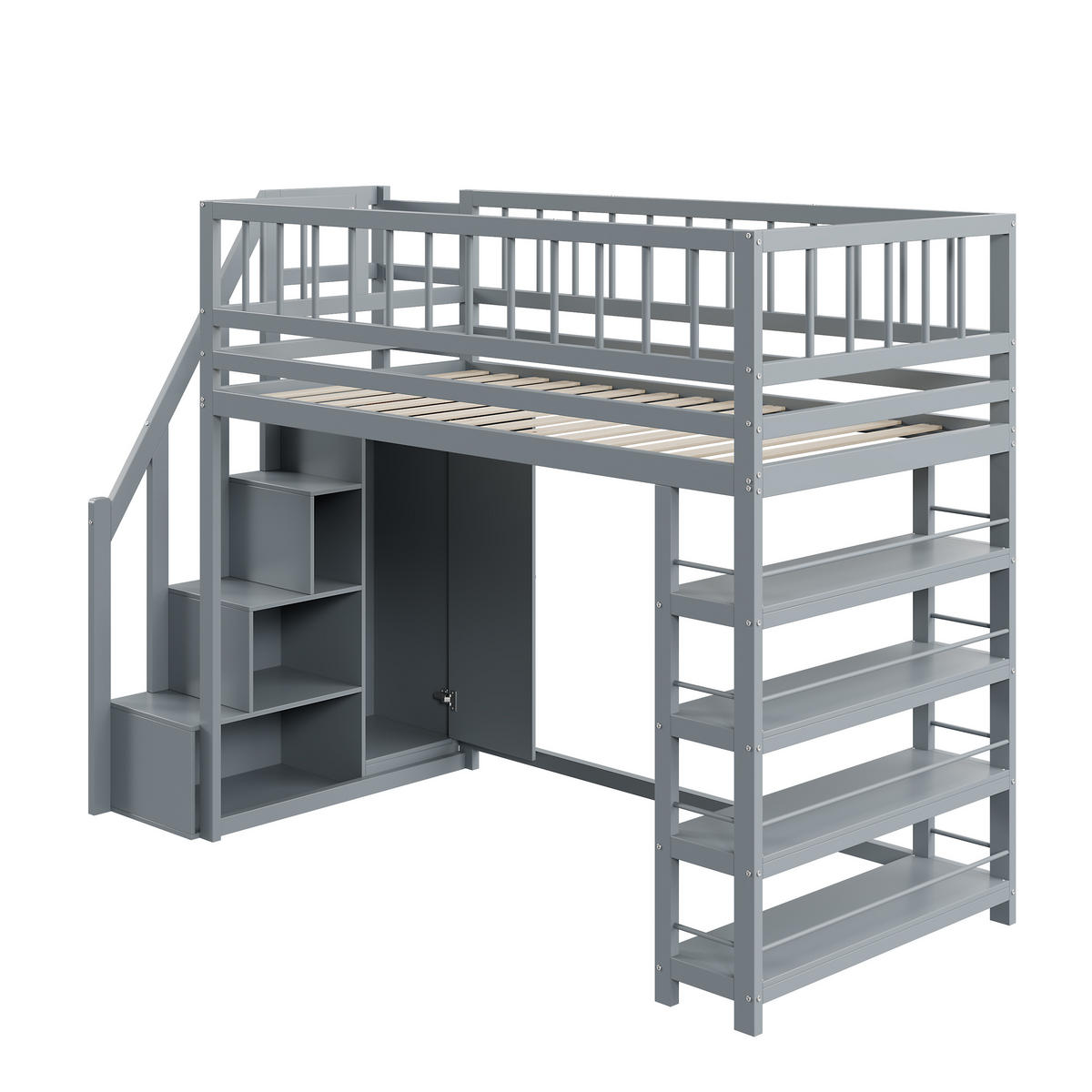 HOCHBETT 90/200 cm grau mit Stauraum und Sicherheitsleiter - Grau, Holz (90/200cm) - OKWISH