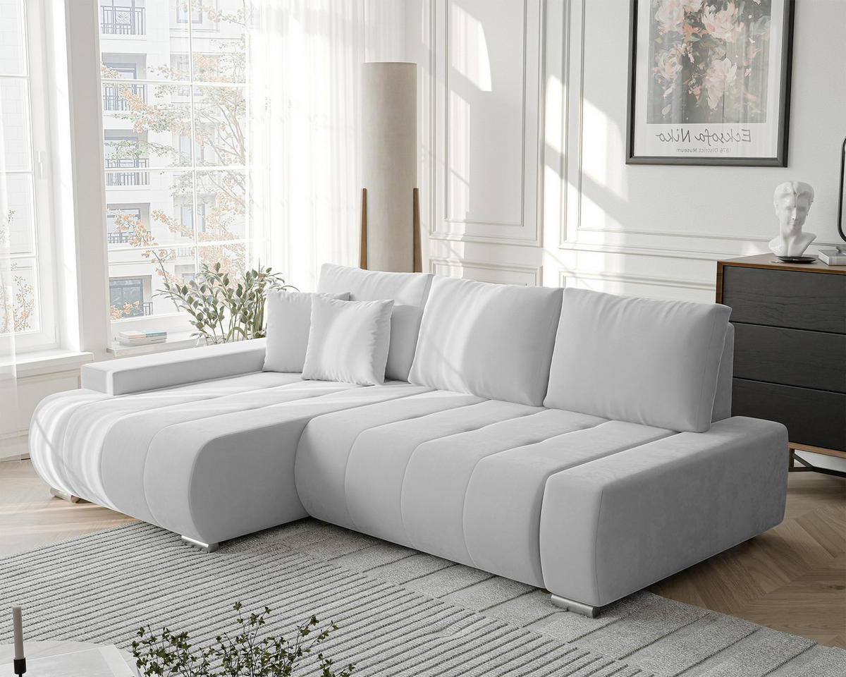 ECKSOFA NIKO Links, mit Schlaffunktion und Bettkasten, Hellgrau - Hellgrau, Textil (227/153cm) - Idohome